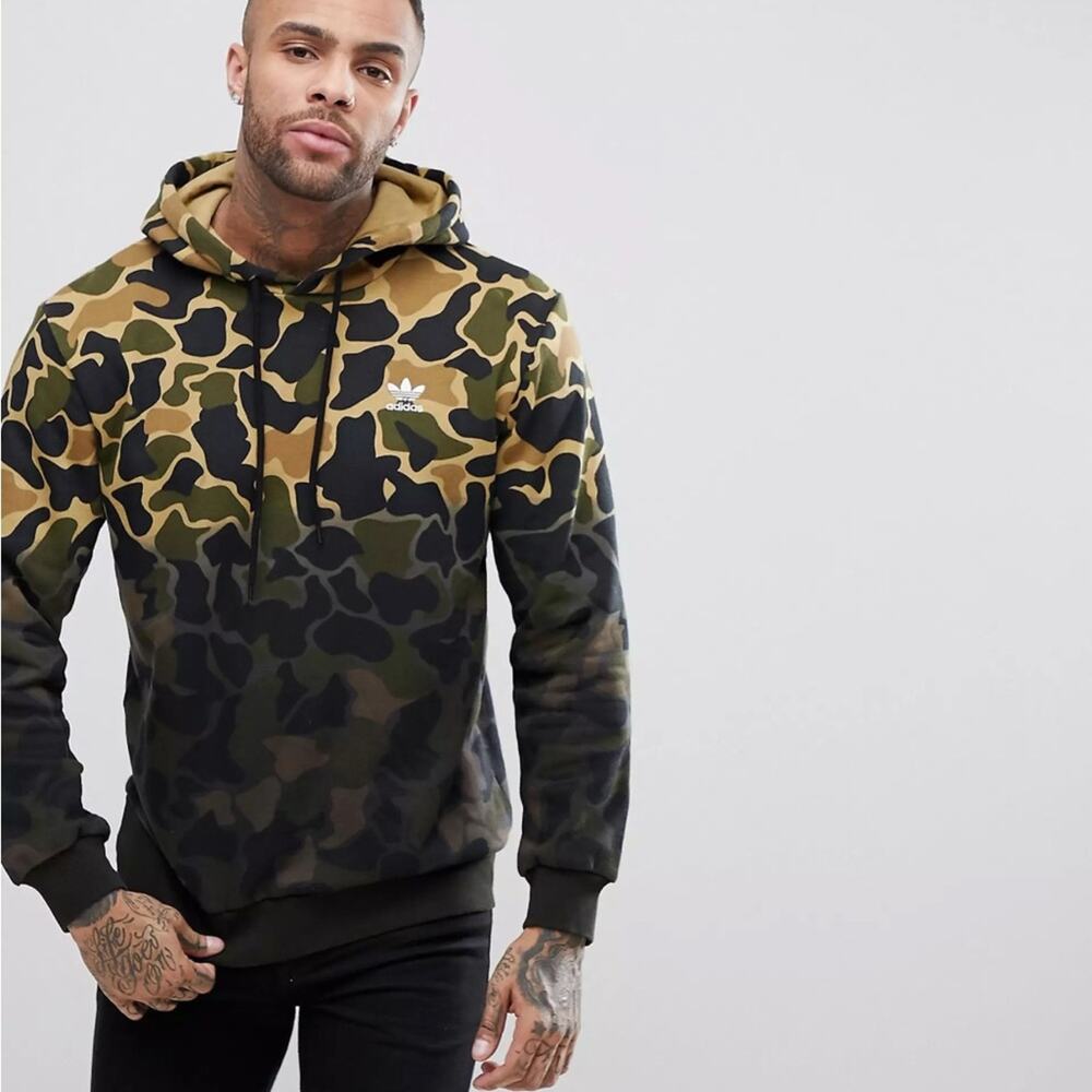 adidas Originals Camo Hoodie In Green Pullover Sweatshirt Green Black Men Medium